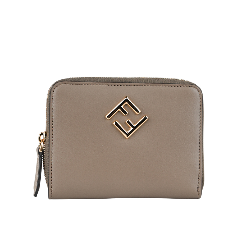 【FENDI】FF Diamonds 素面小牛皮6卡拉鏈短夾(鴿灰色) 8M0508 ALV4 F1N1G