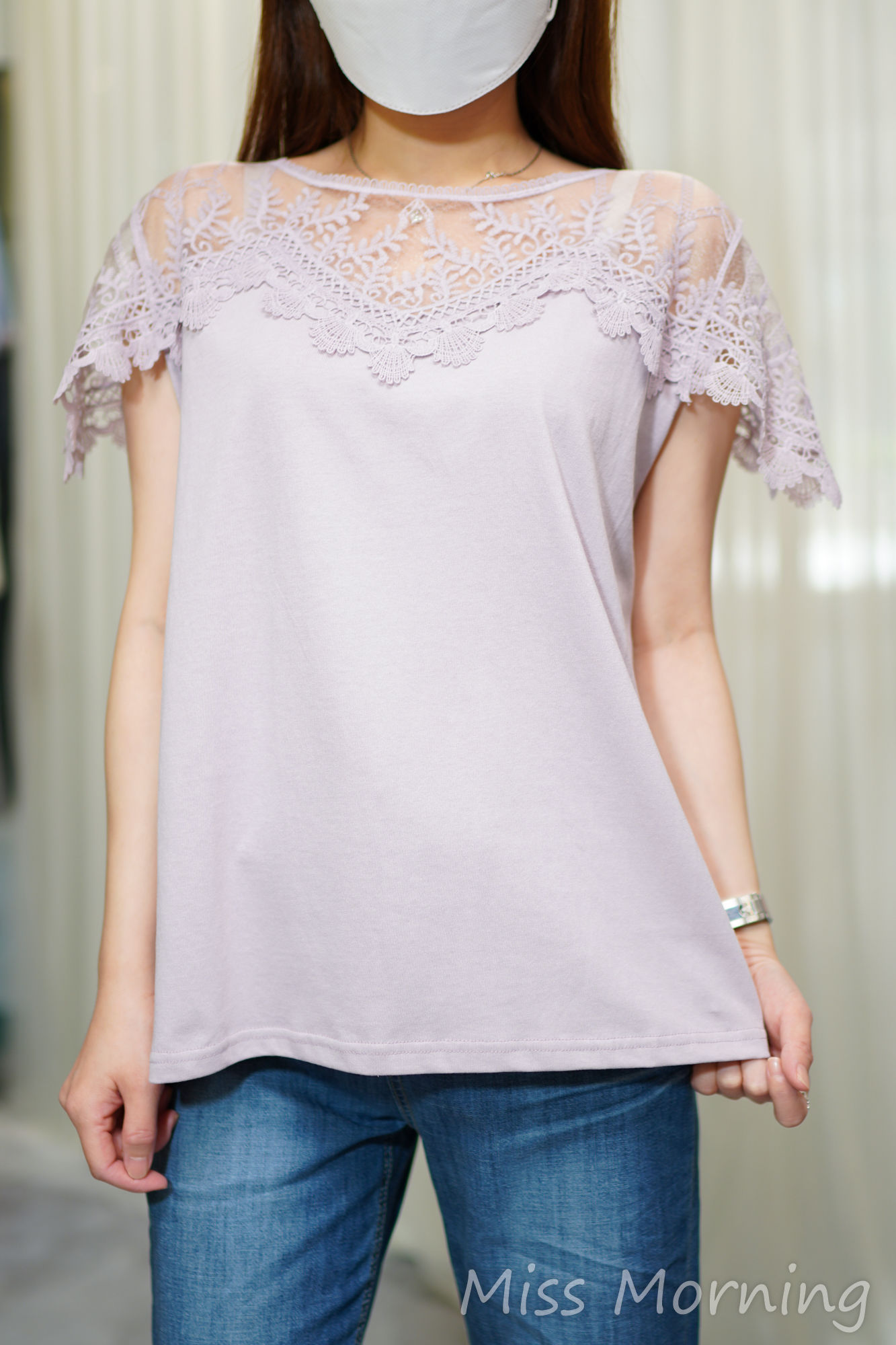 lace肩拼靚料上衣(14599)