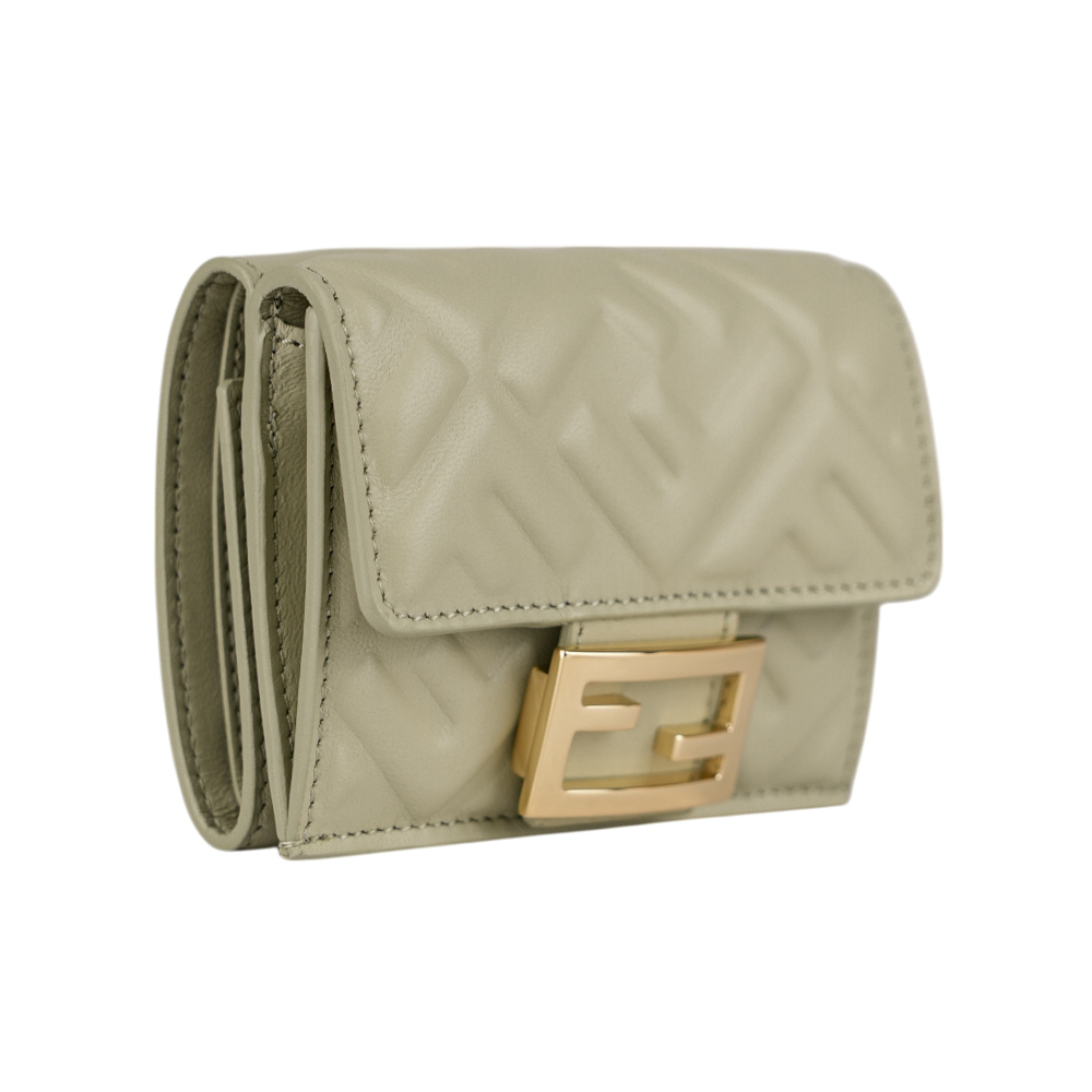 【FENDI】Baguette FF Logo 緹花布三折短夾(Micro)