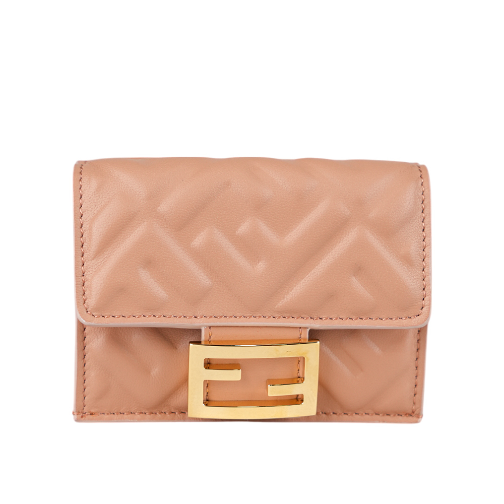 【FENDI】Baguette FF Logo 緹花布三折短夾(Micro)