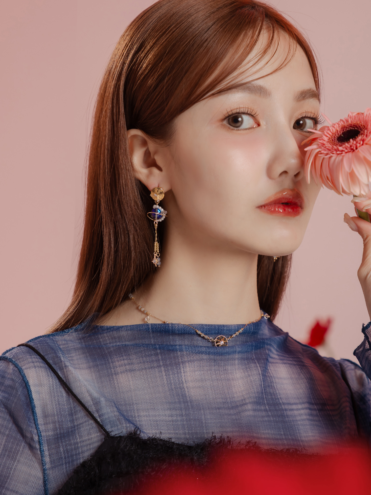 騎士守衛星。MUCHAT手作14+18KGP幻彩珍珠星芒純銀針耳環