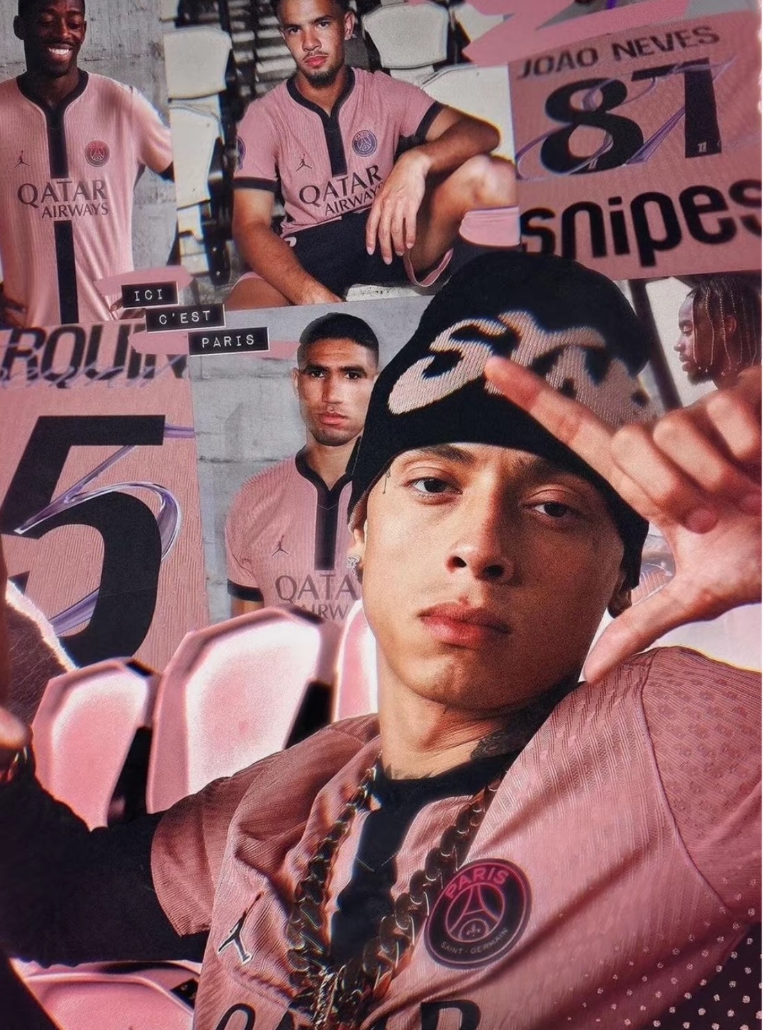 Jordan PSG 粉色 足球短袖 男女同款