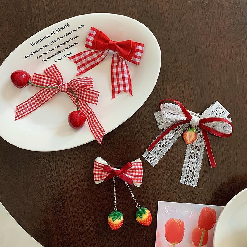 [4 FOR RM10] Sweet Strawberry Fabric Bow Hair Clip