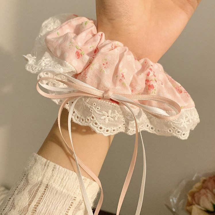 [3 FOR RM10] Pink Floral Bow Ribbon Scrunchies