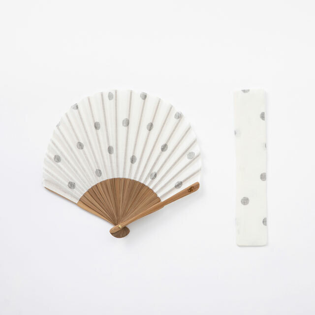 中川政七商店 - 貝型扇 新潟錳絣織 / 水玉 x 白