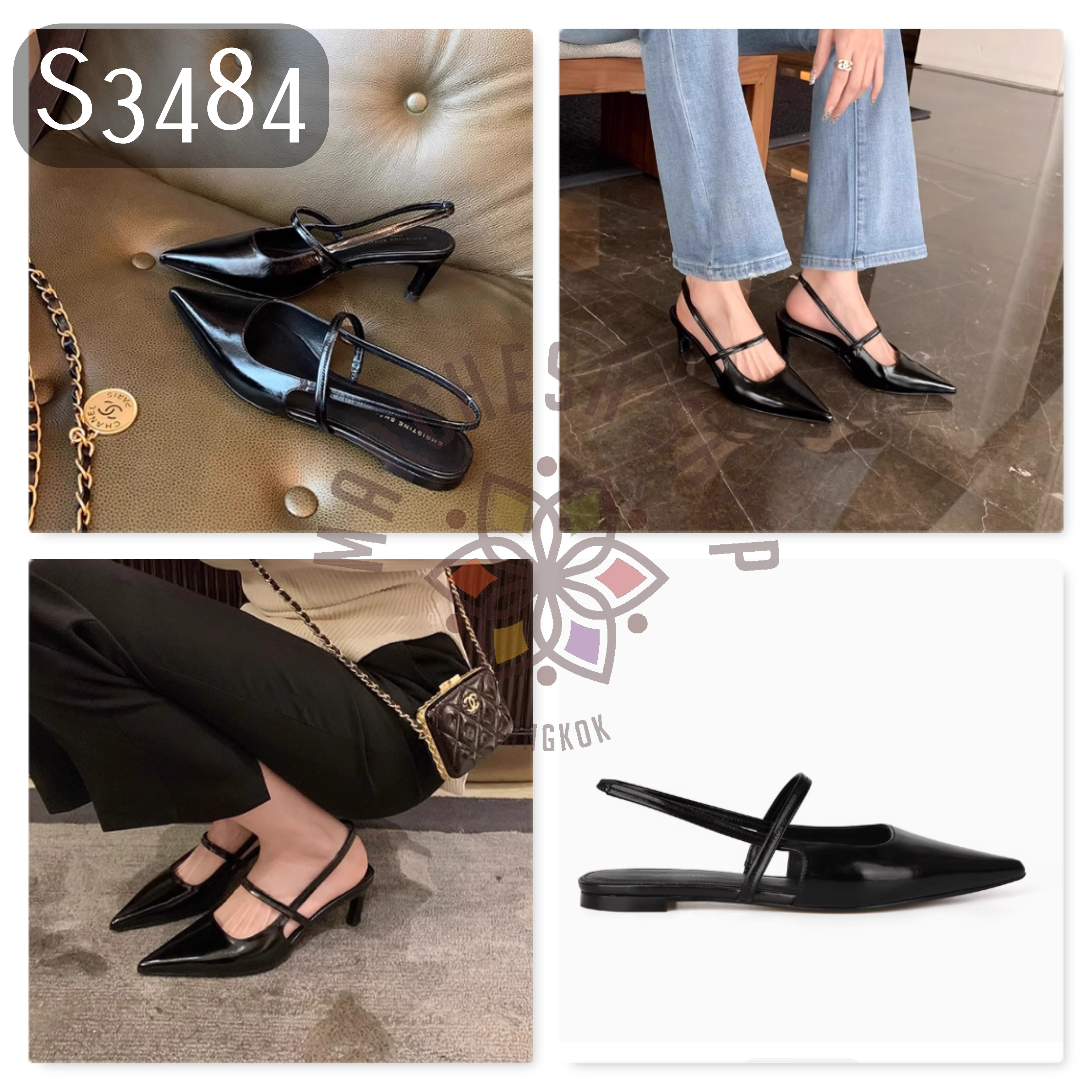 S3483 - 羊皮後踭扣帶尖頭鞋 (兩種高度)