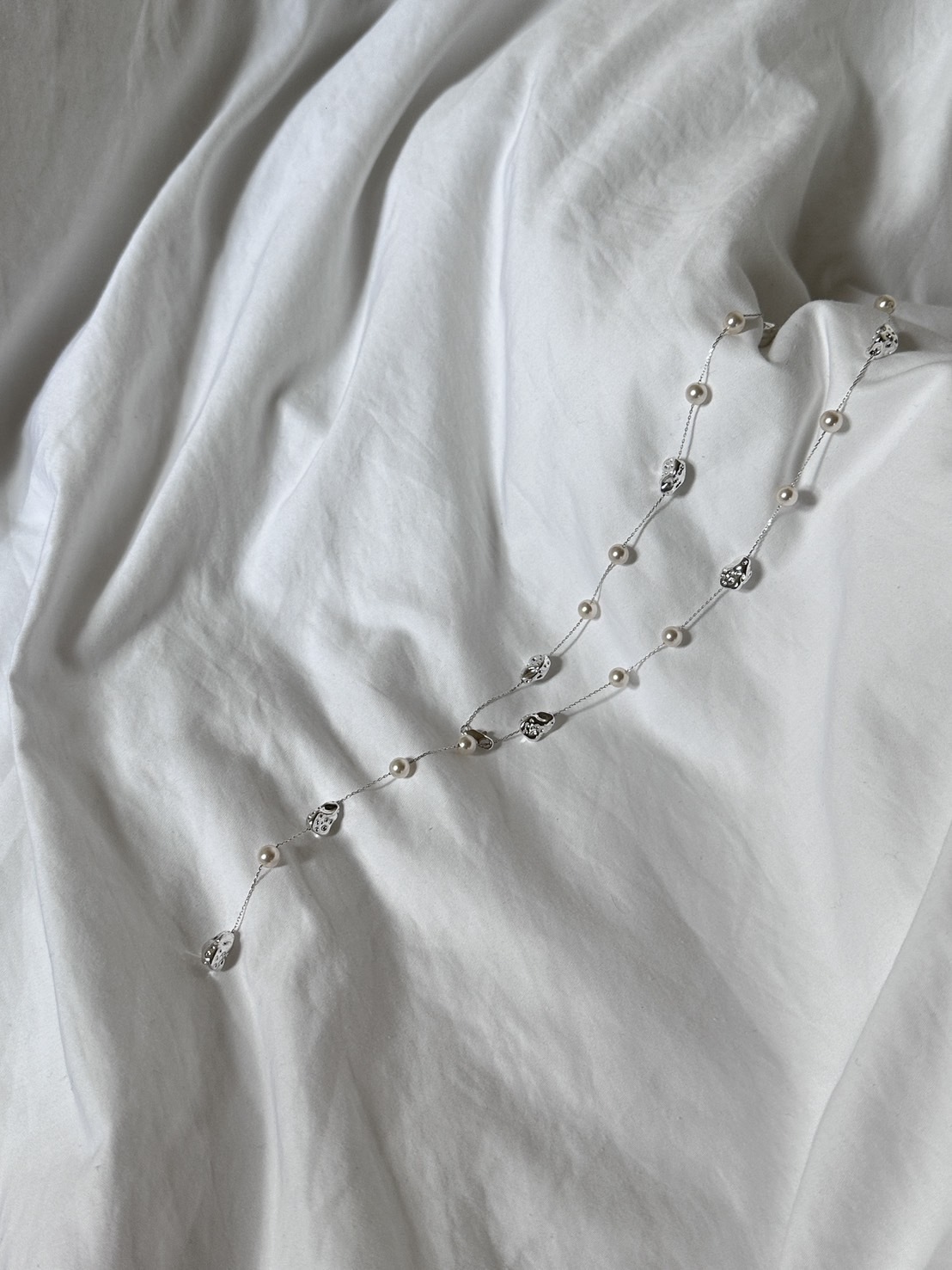 天然珍珠+鈦鋼隕石項鍊