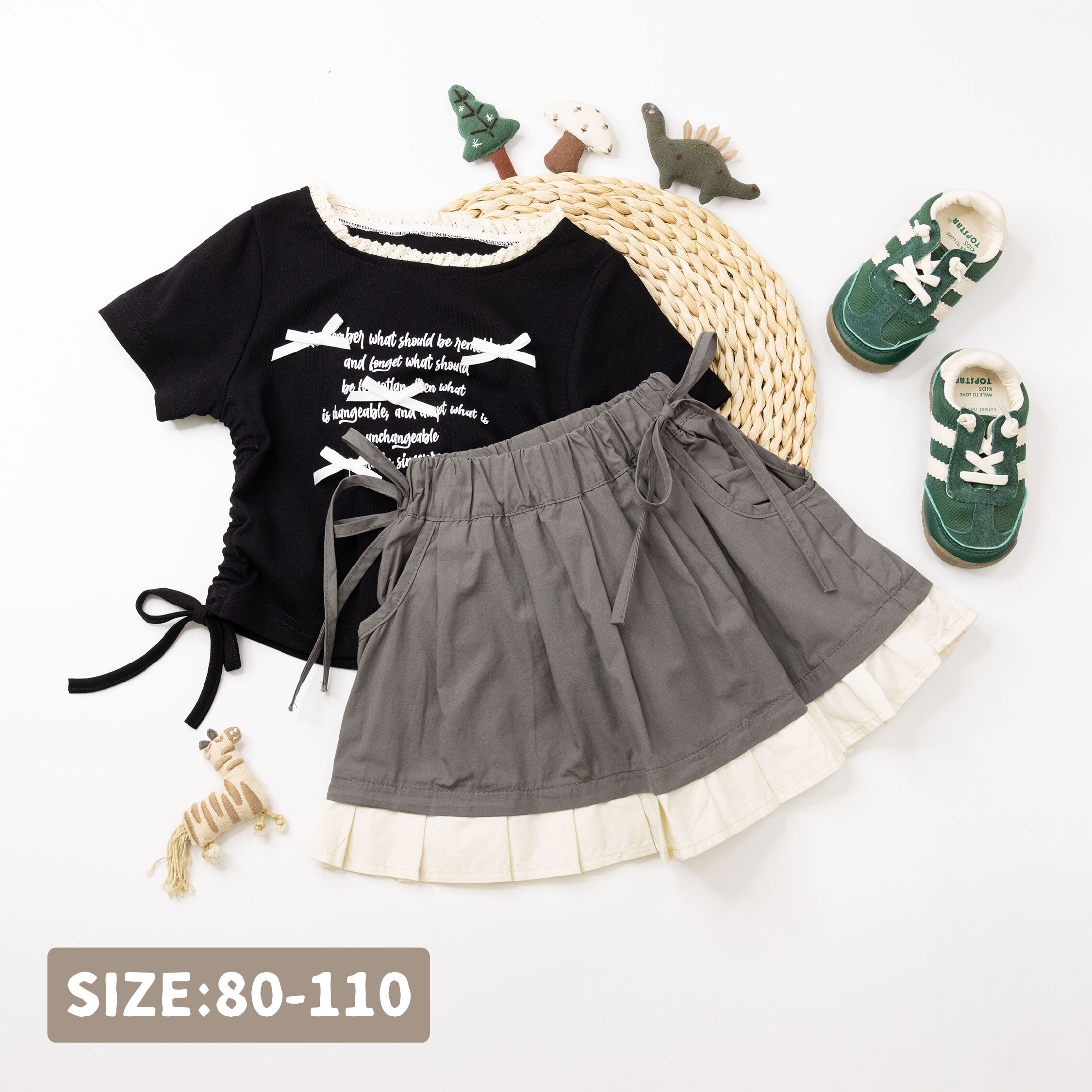 裝飾抽繩百褶拼接設計短裙 (H50404)