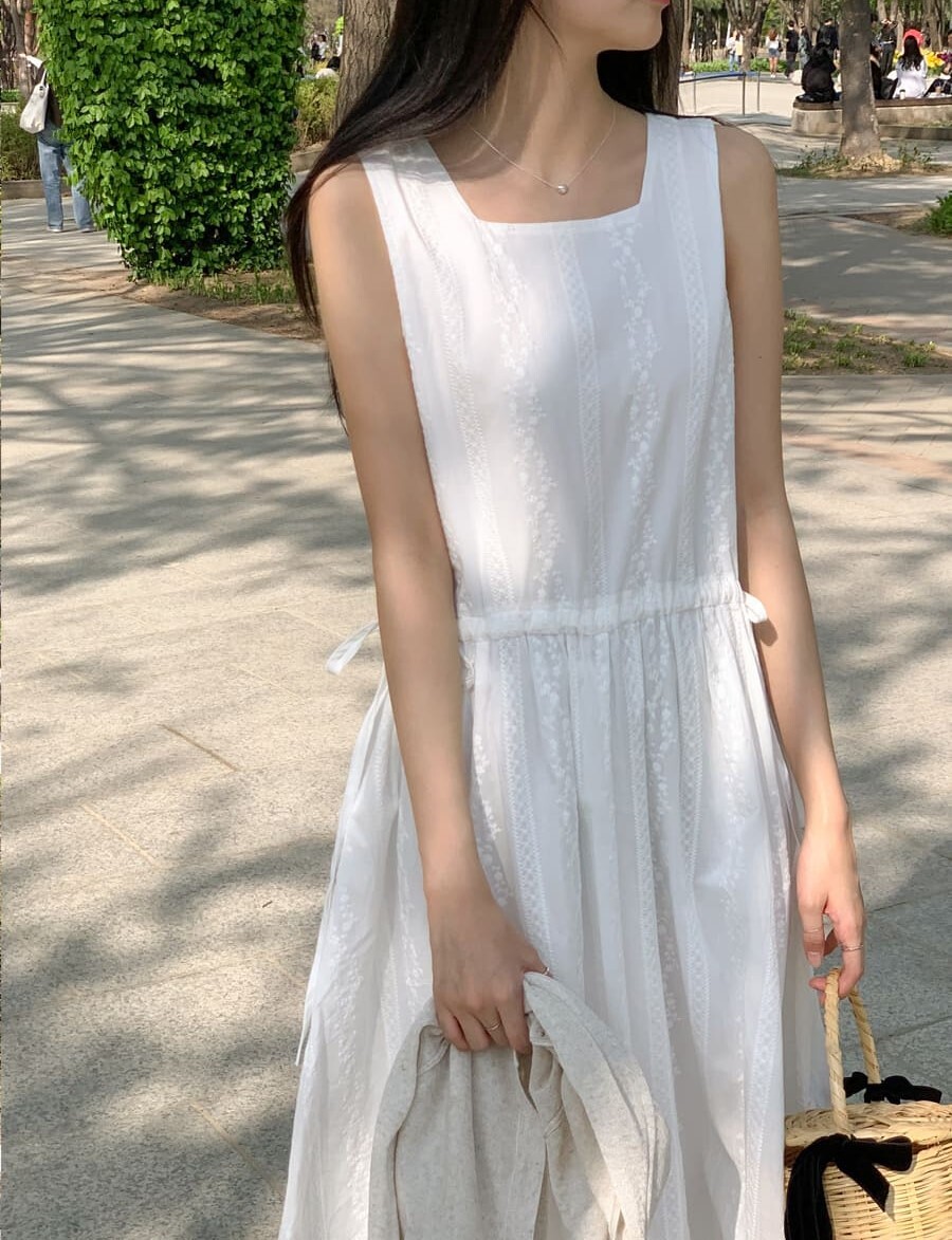 韓國Cherrykoko授權 蕾絲可愛壓紋100%純棉背心洋裝