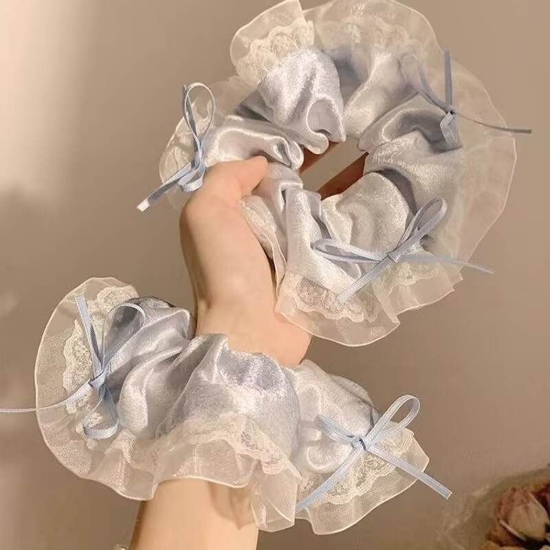 [2 FOR RM10] Shimmery Satin Lace Bow Scrunchies