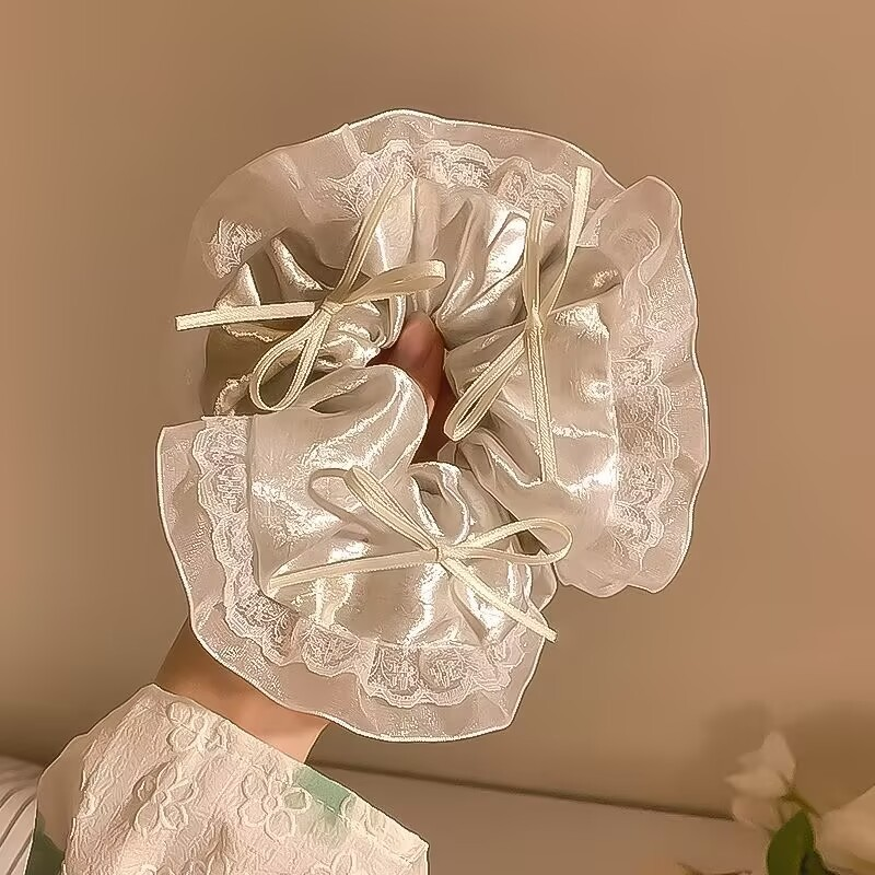 [2 FOR RM10] Shimmery Satin Lace Bow Scrunchies
