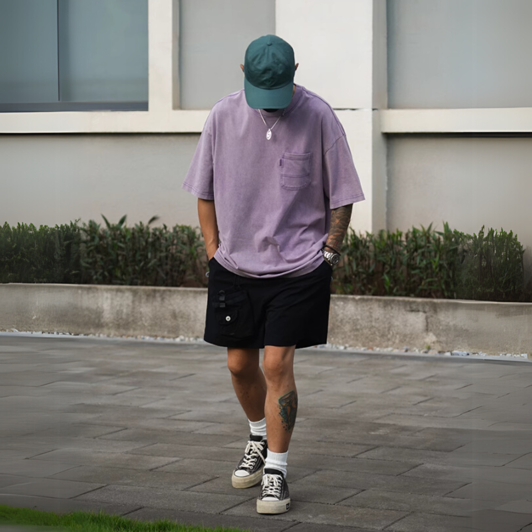 純棉水洗做舊口袋短袖T恤