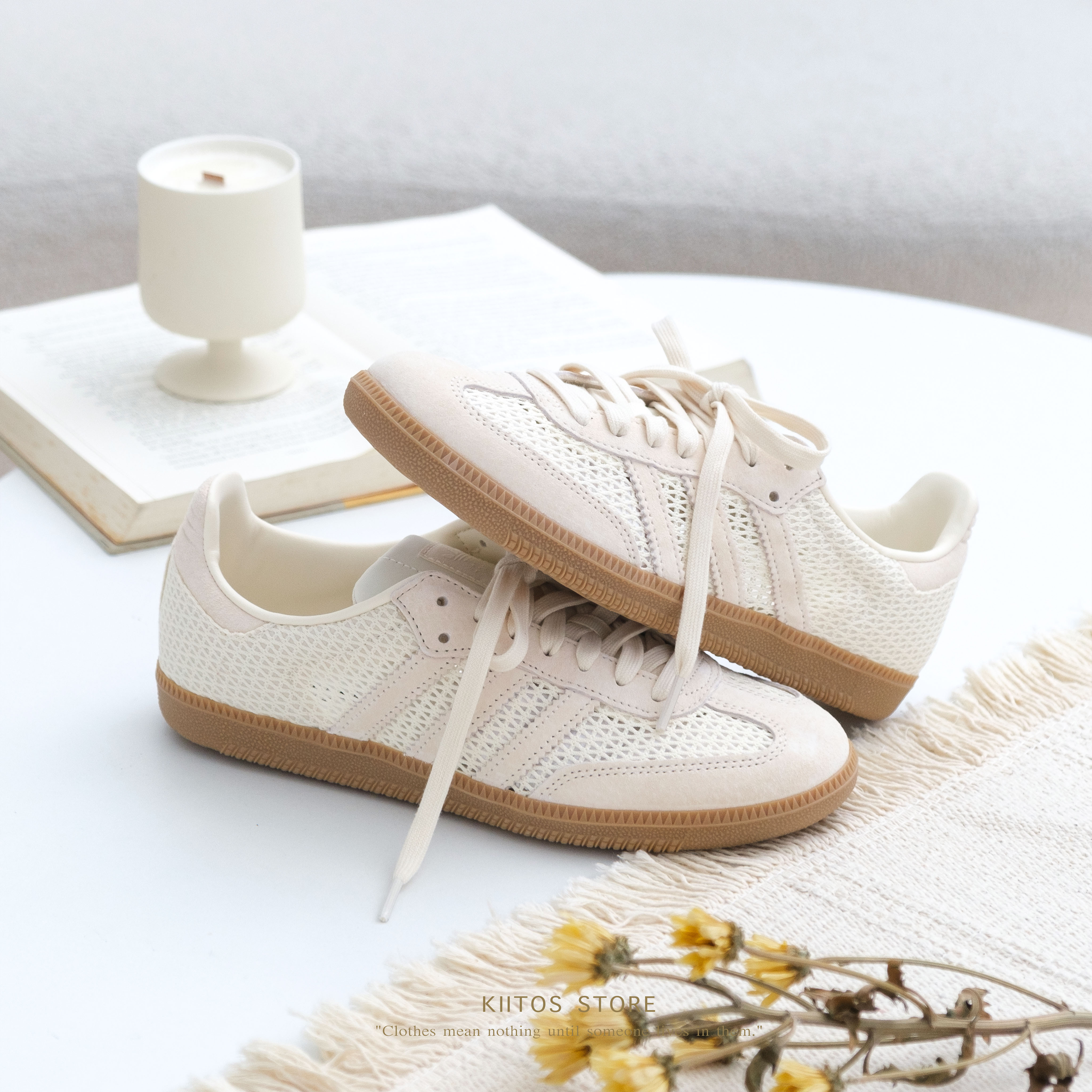 【現貨】Adidas Samba OG 米黃色 縷空 編織 女鞋 KK3528