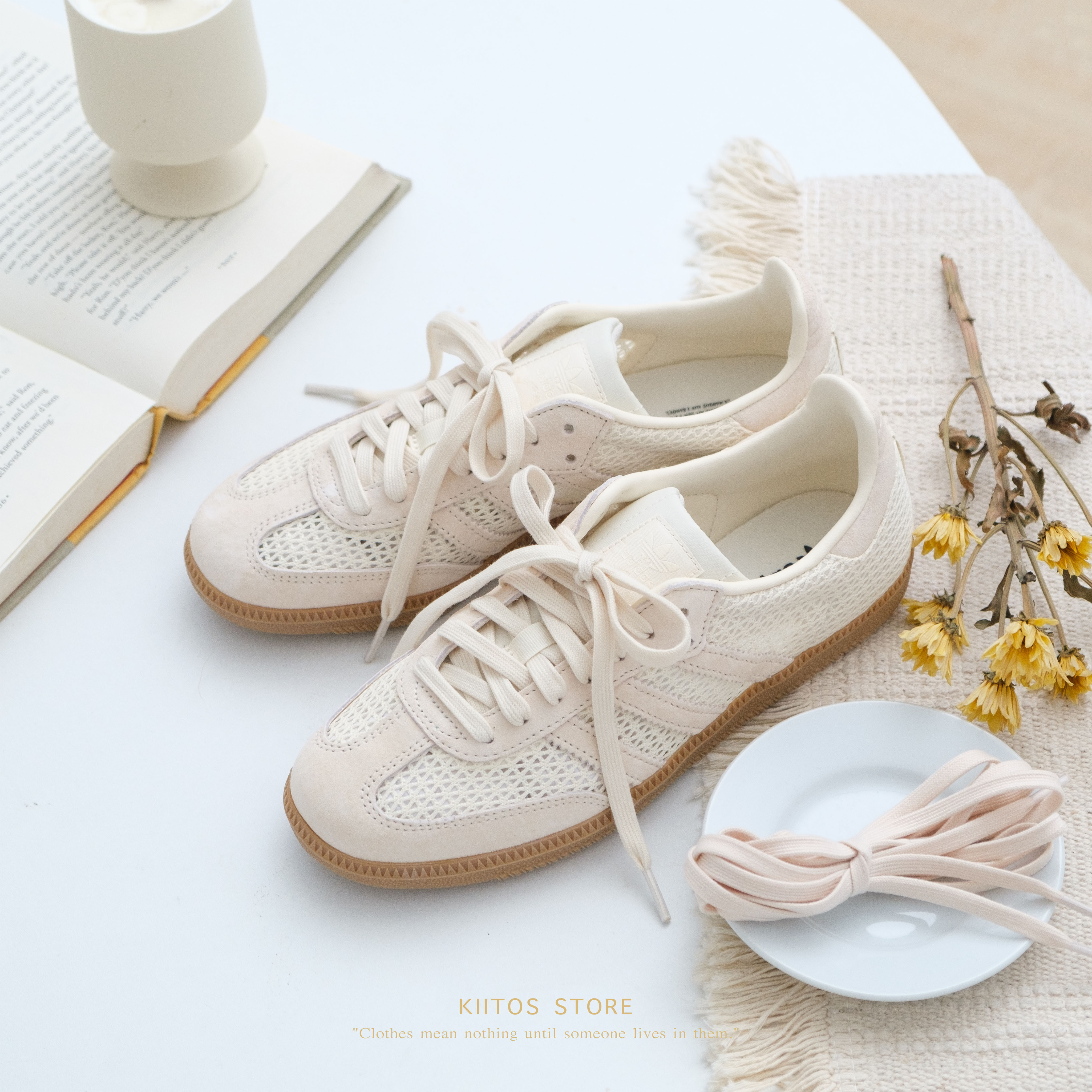 【現貨】Adidas Samba OG 米黃色 縷空 編織 女鞋 KK3528