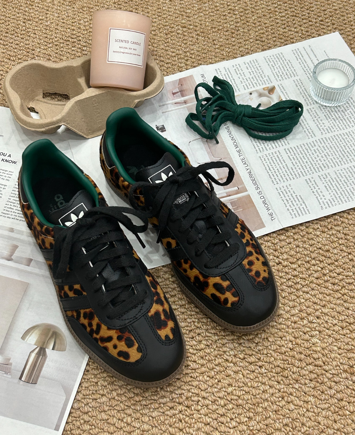 女鞋 ADIDAS SAMBA OG W 豹紋綠 復古 焦糖底 德訓鞋 扁鞋 休閒鞋【JI2735】