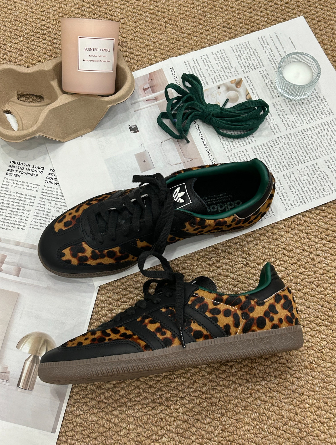 女鞋 ADIDAS SAMBA OG W 豹紋綠 復古 焦糖底 德訓鞋 扁鞋 休閒鞋【JI2735】