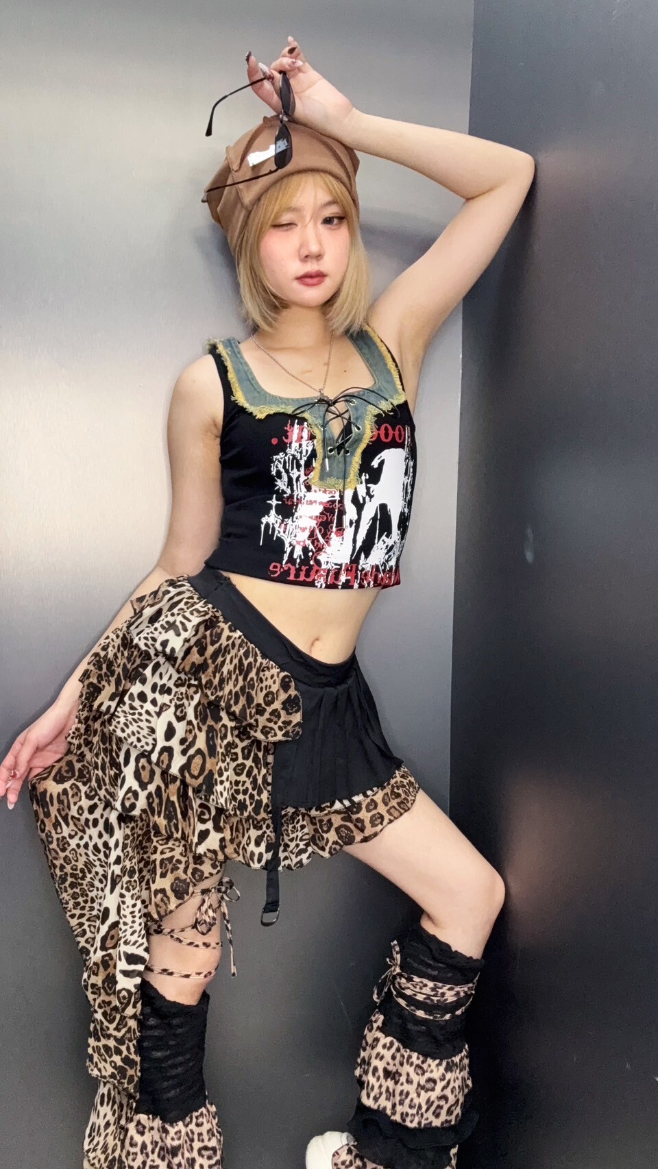 不規則豹紋短裙