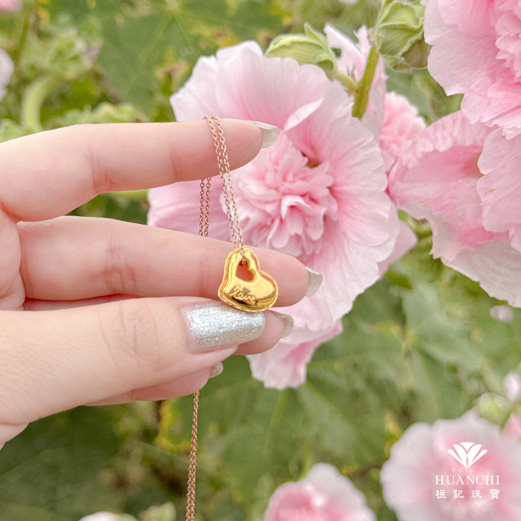 傾心 黃金墜子+玫瑰金色鋼項鍊