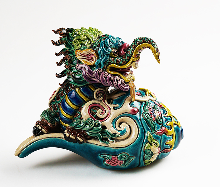 鹿港窯 交趾陶|天螺鱷瑞獸