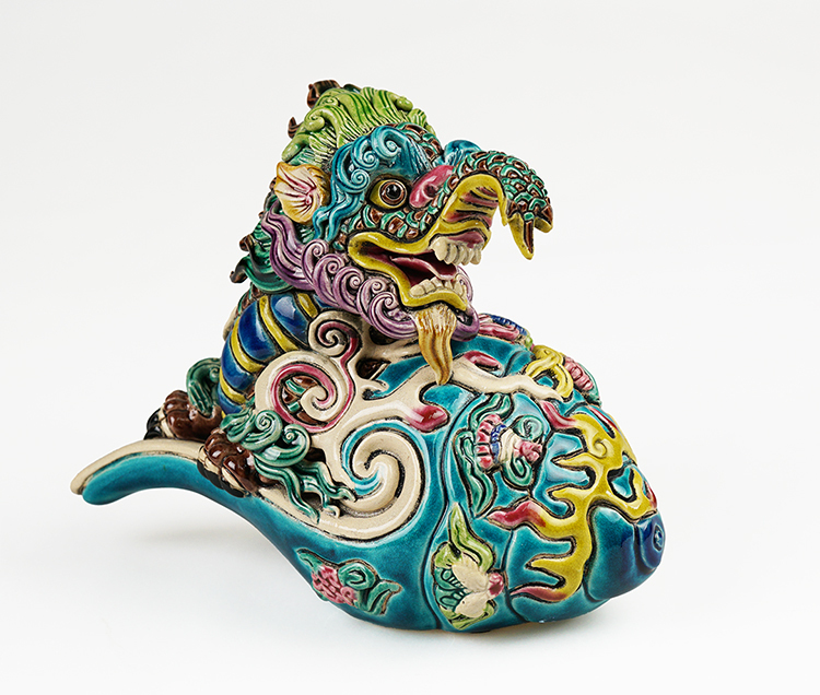 鹿港窯 交趾陶|天螺鱷瑞獸