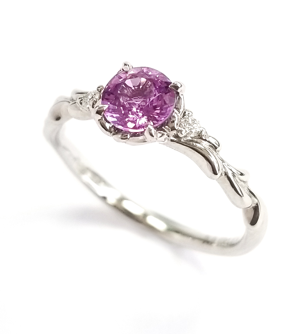 PT900鉑金天然鑽石紫藍寶戒指