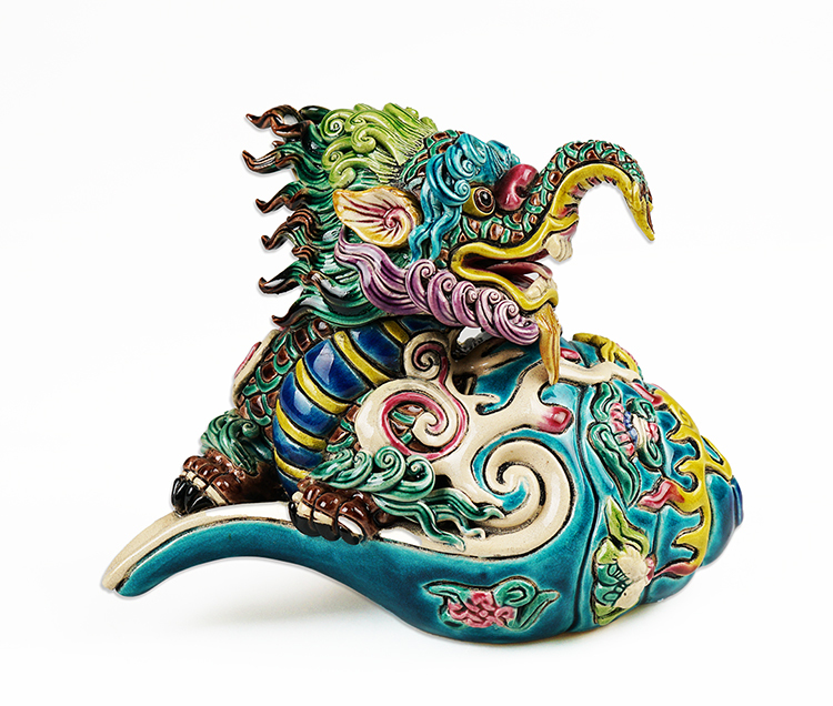 鹿港窯 交趾陶|天螺鱷瑞獸