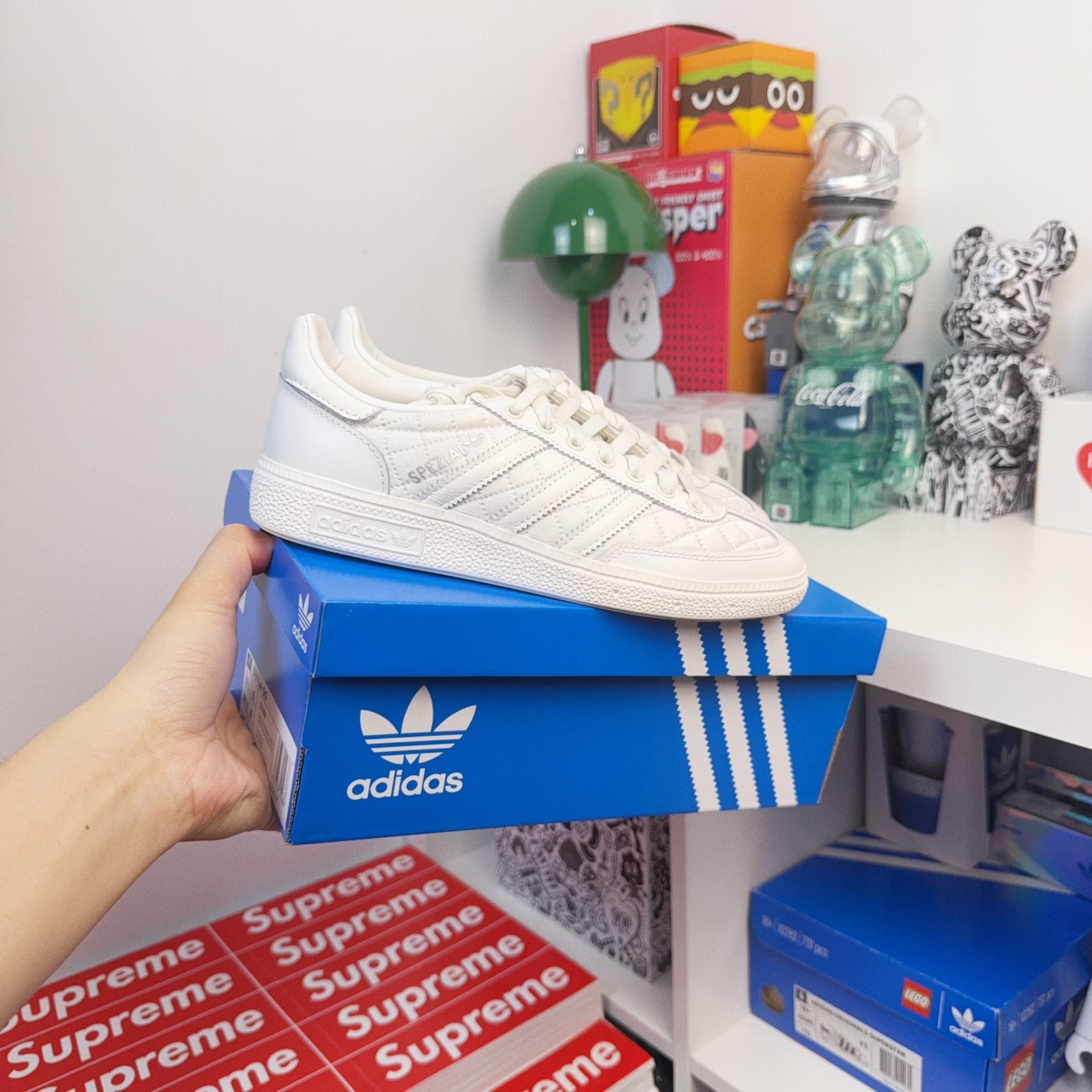 Adidas Originals Handball Spezial 小香風 菱格紋 漆皮 拼接 白色 小白鞋 復古鞋 KJ0854