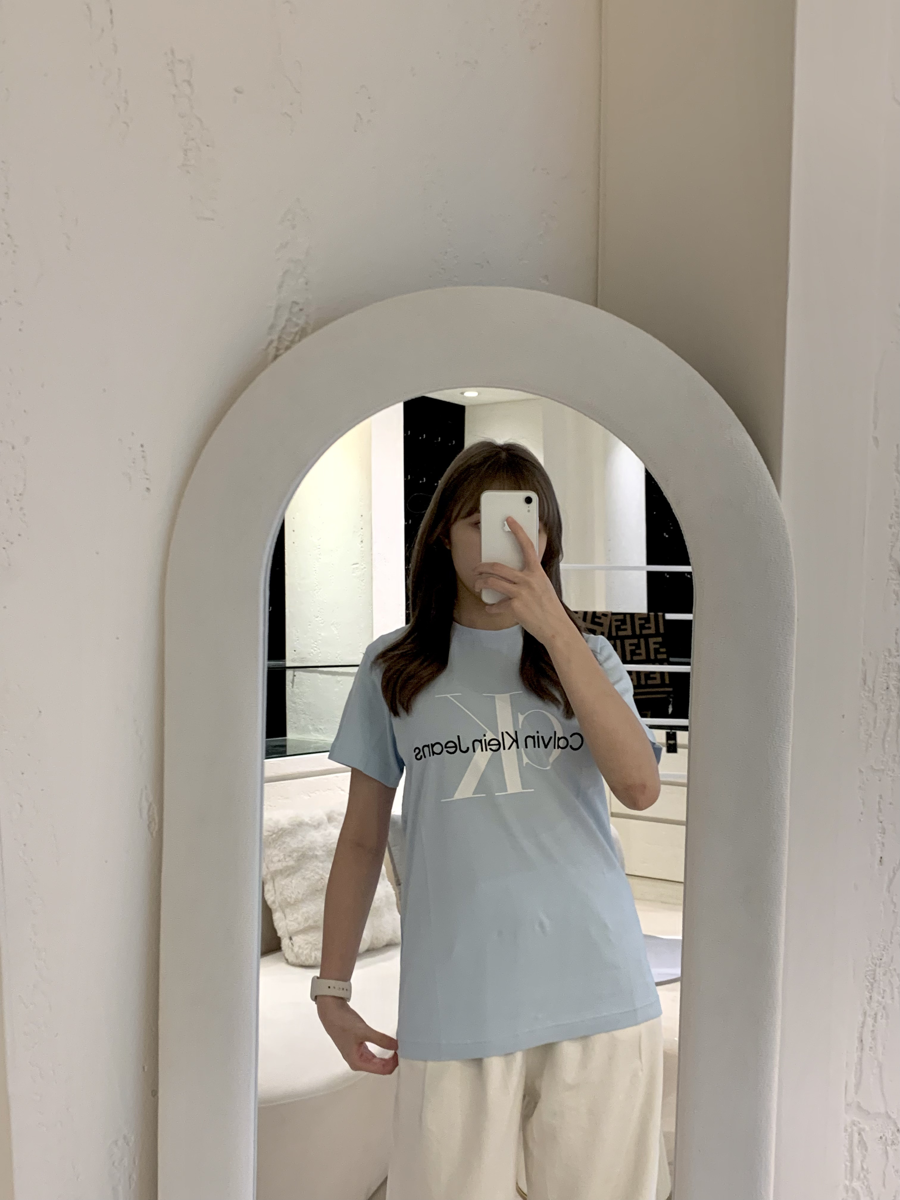 CALVIN KLEIN CK 字母印花圓領純綿 T-shirt 男款 天藍色