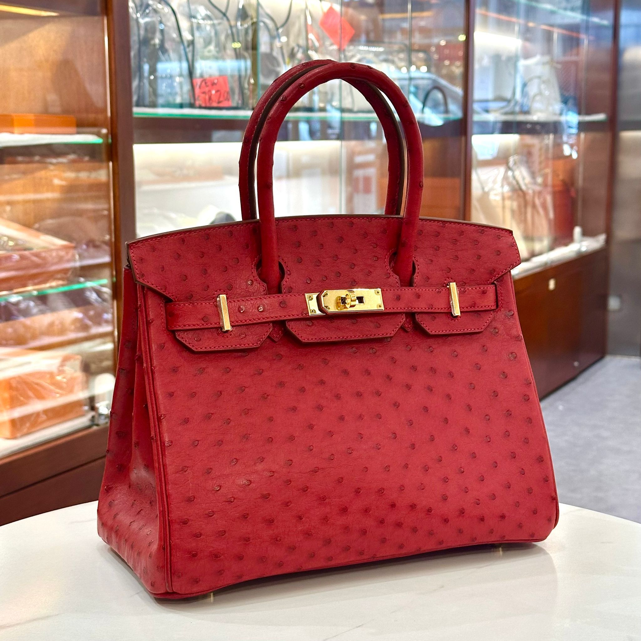 收藏品！99%NEW二手HERMES BIRKIN 30 X刻 紅色駝鳥皮/金扣 #B30 #香榭站正品