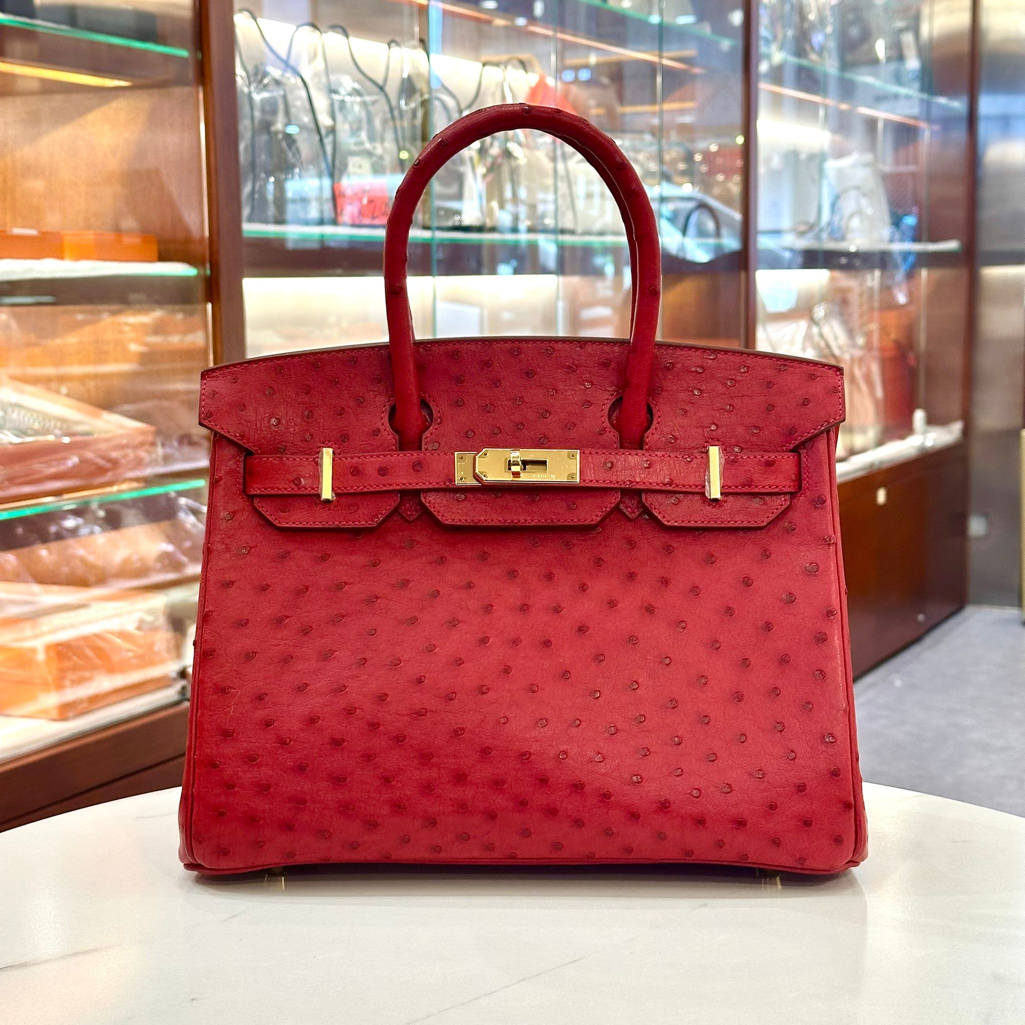 收藏品！99%NEW二手HERMES BIRKIN 30 X刻 紅色駝鳥皮/金扣 #B30 #香榭站正品