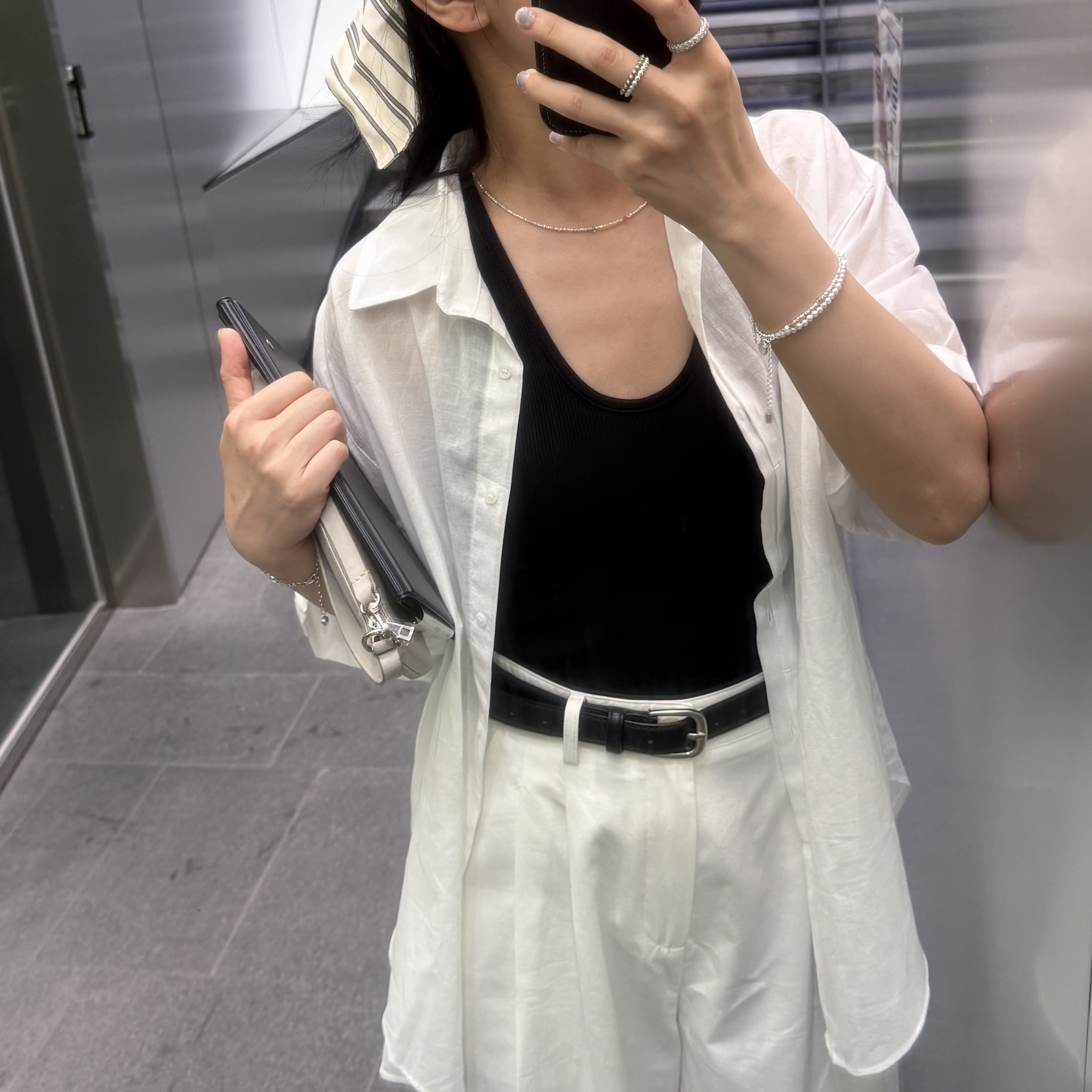 D06輕薄下擺弧度反摺短袖襯(白)