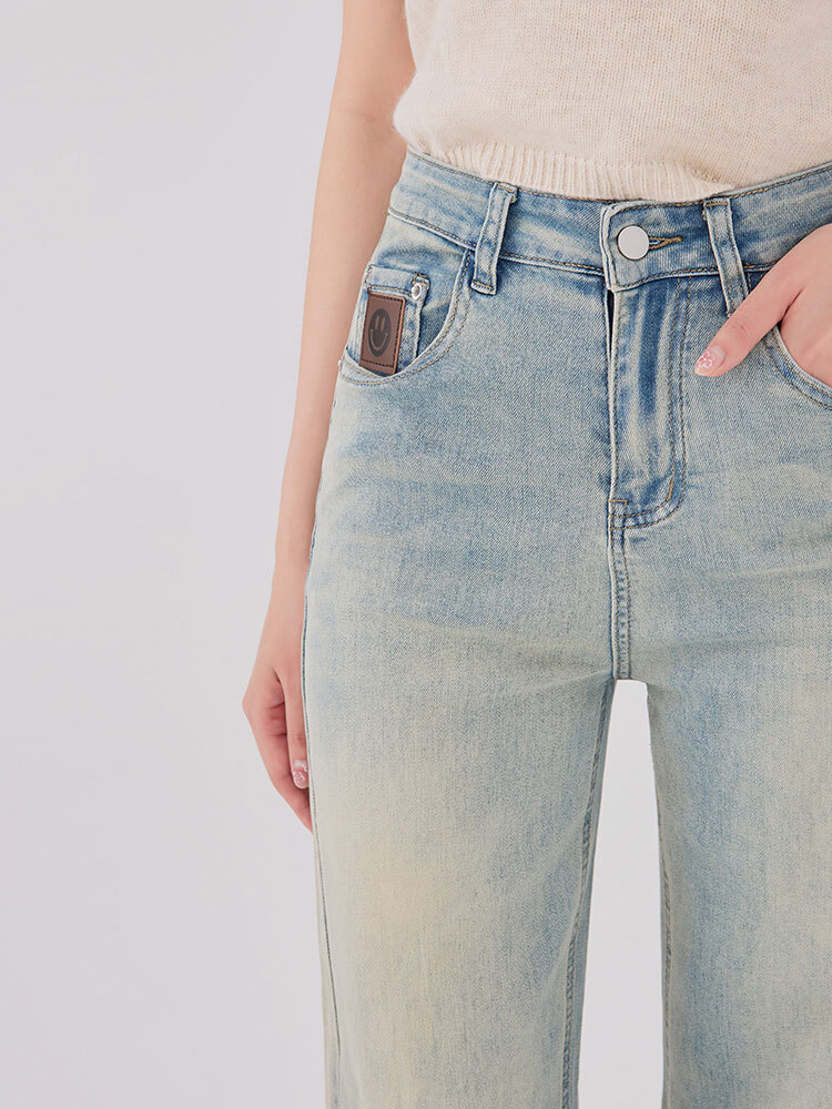 SALE800 Smile刺繡直筒牛仔褲