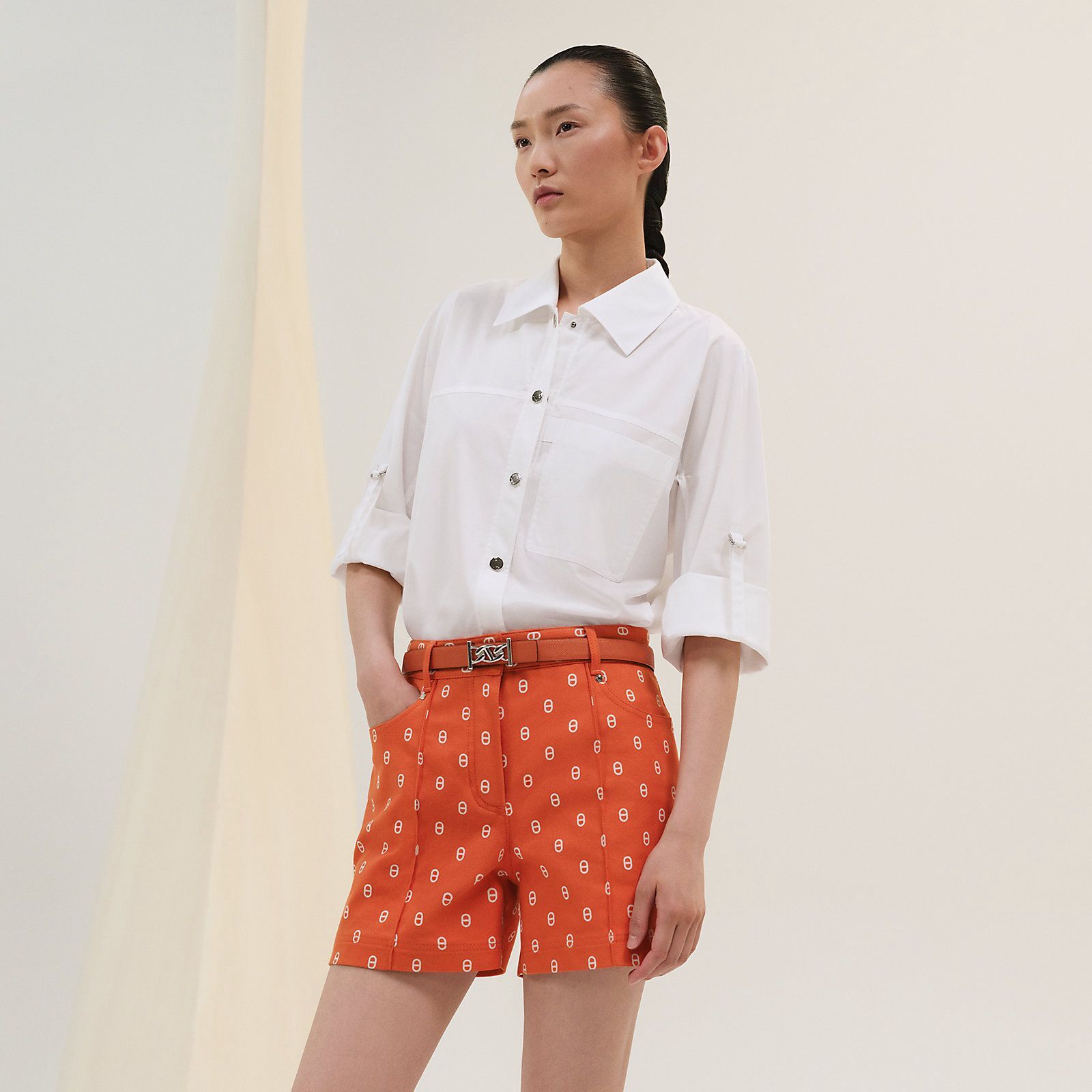 全新HERMES女士恤衫 36碼 白色/銀色扣 CHEMISE INSPIRATION WORKWEAR H5E0635DV9036 #BRAND NEW #香榭站正品