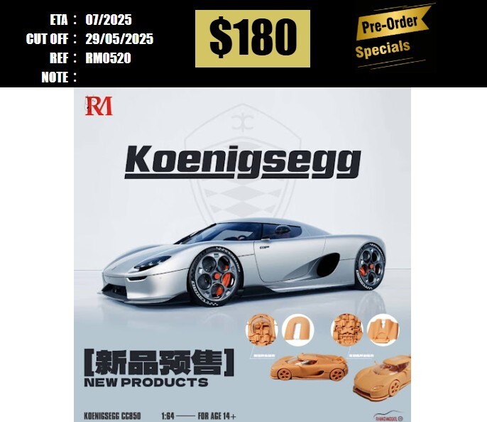 PO-$180 * RHINO MODEL * 1:64 KOENIGSEGG CC850 SILVER [OD20/05]
