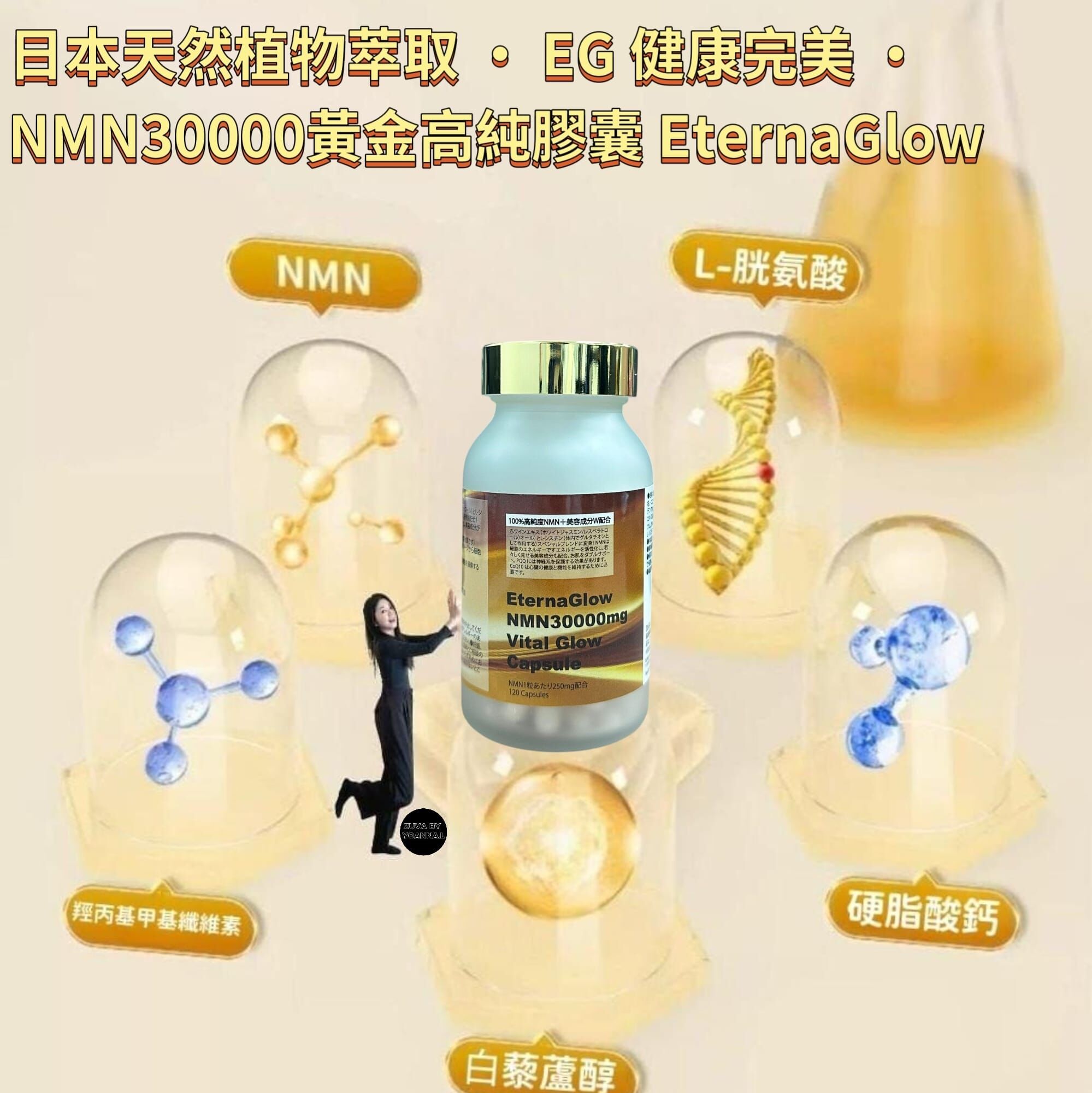 ( 細胞級全能抗老專家 ) 日本天然植物萃取 · EG 健康完美 · NMN30000黃金高純膠囊 EternaGlow(120粒) R730