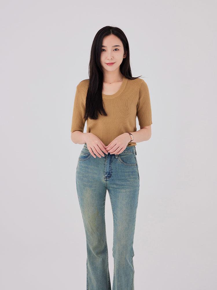 SALE500  圓領坑條針織上衣