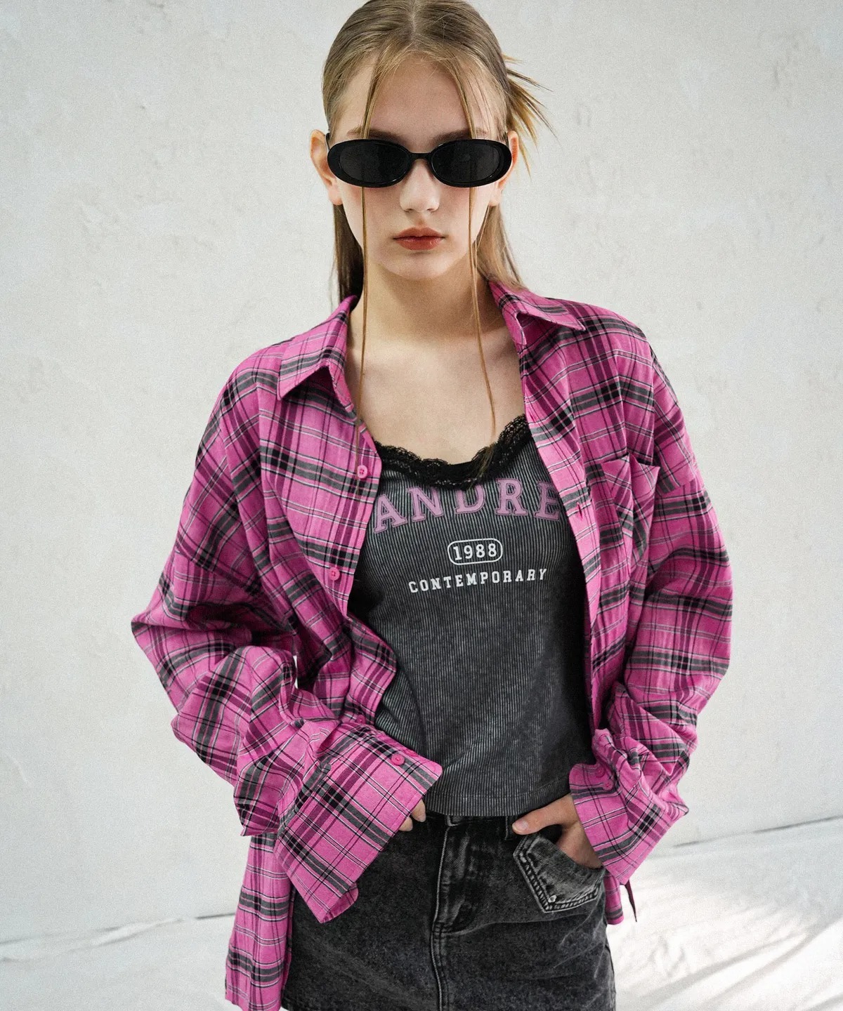 AVANDRESS ♥OL Overfit Check Shirt/追跡付 ☆aespa ニンニン 着用！！【AVANDRESS】OL Overfit Check Shirt