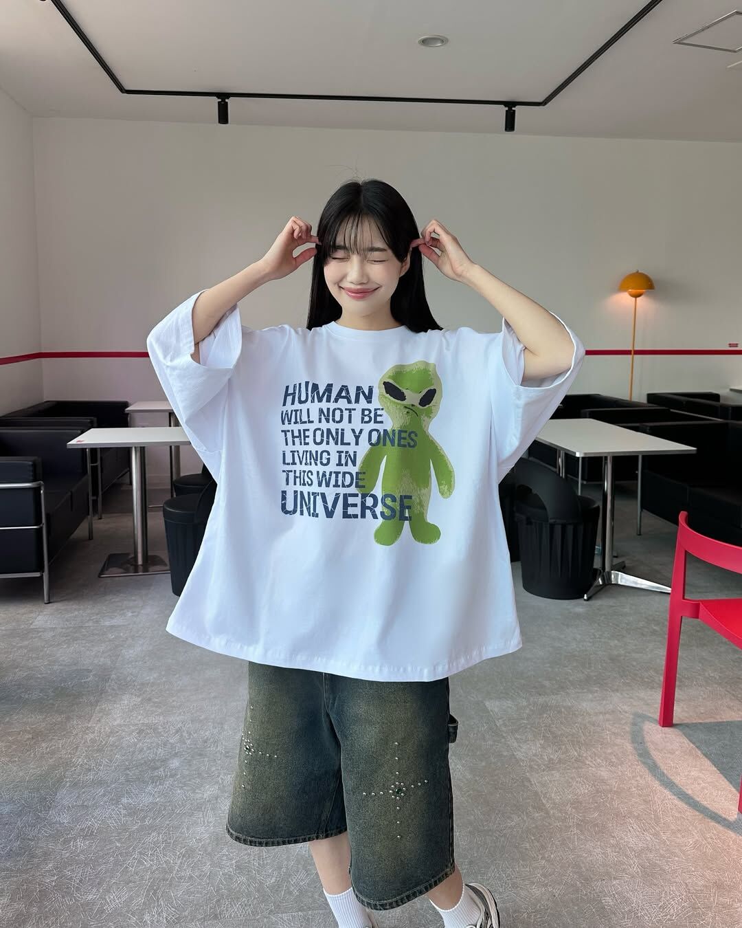 韓國代購HOODHOOD Alien Slogan Overfit 短袖T-Shirt