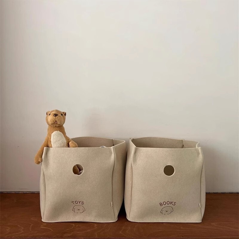 《5987》Ins刺繡毛氈雜物收納籃