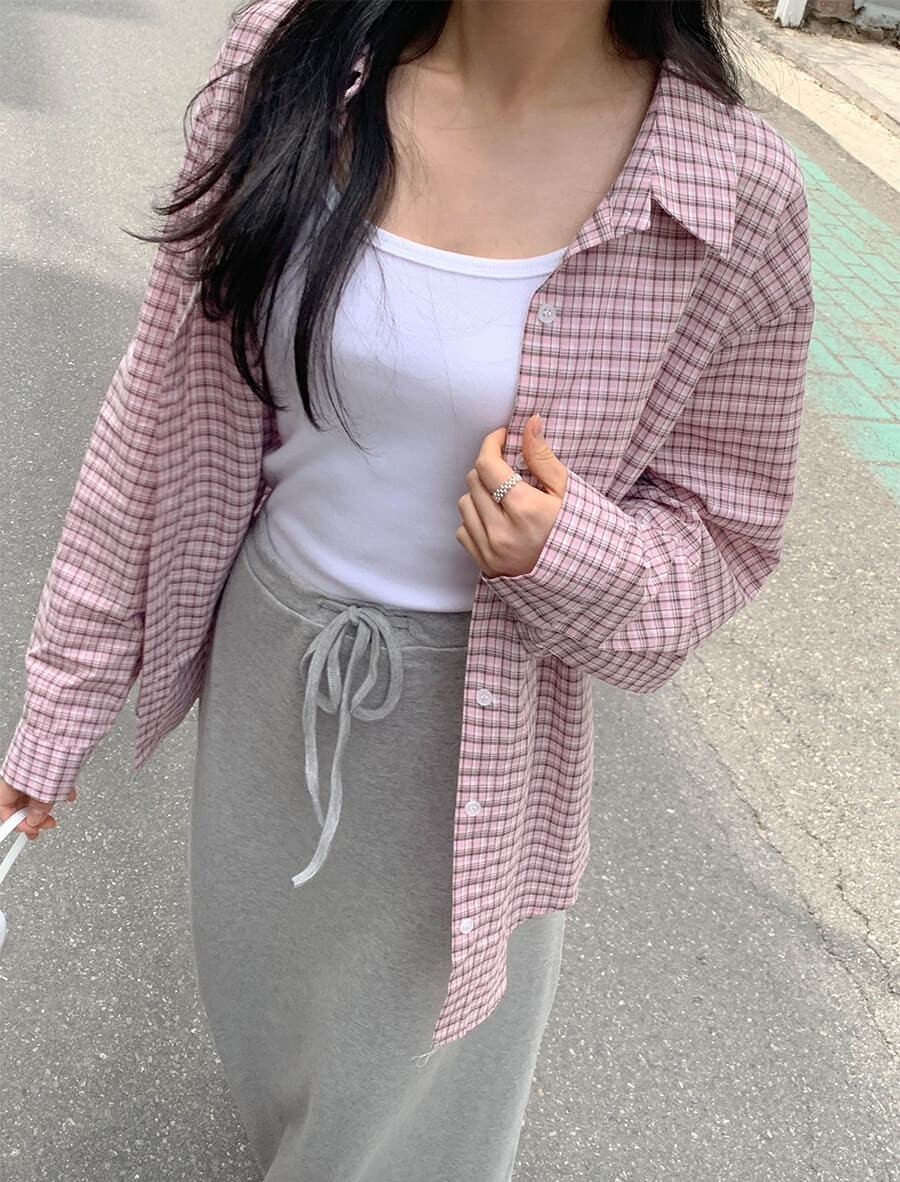 韓國Cherrykoko授權 初夏日常文青感輕薄格紋襯衫