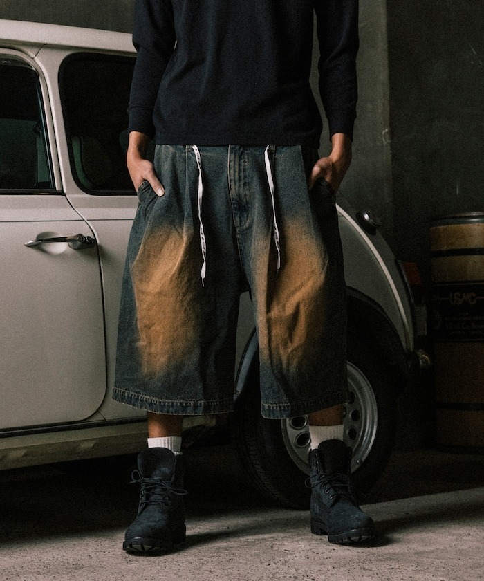 2025SS FREAK'S STORE RED KAP 別注 2TUCK BAGGY WIDE DENIM SHORTS PANTS 水洗 寬鬆 七分褲 牛仔 短褲 3色 現貨 1044311600003