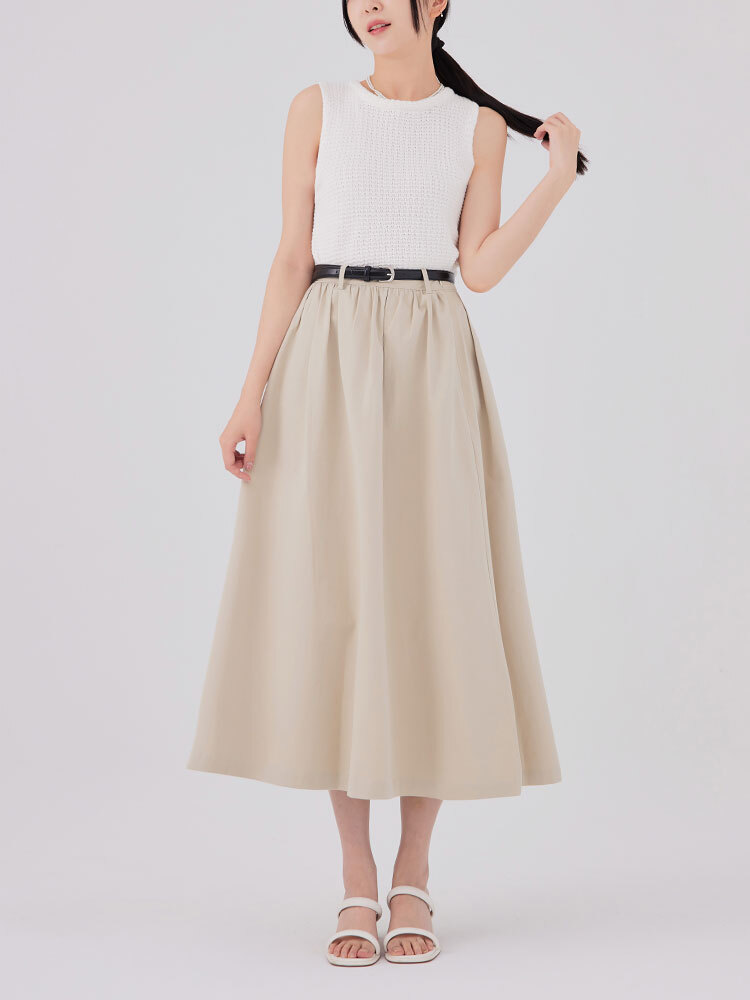 SALE800 純棉前壓褶長裙( 附腰帶）