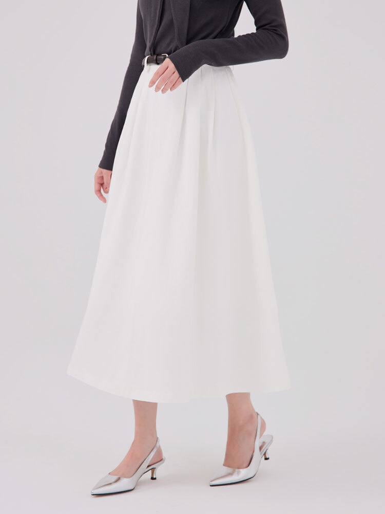 SALE800 純棉前壓褶長裙( 附腰帶）