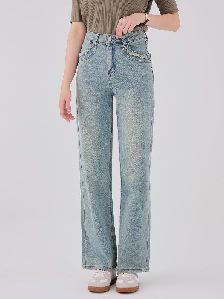 SALE800 復古毛邊直筒牛仔褲