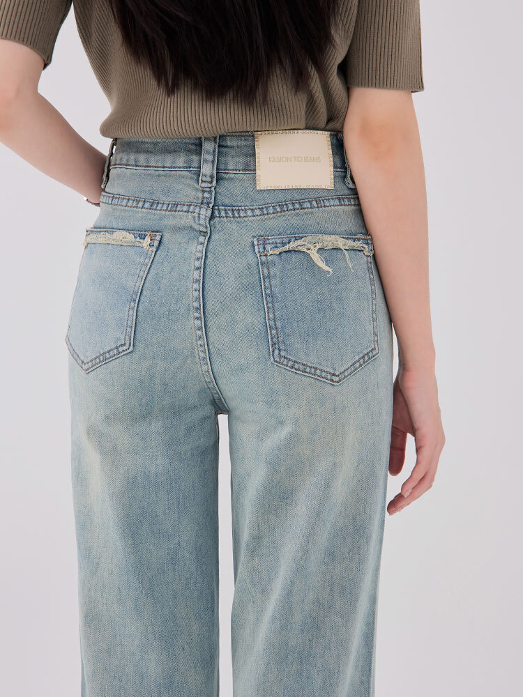 SALE800 復古毛邊直筒牛仔褲