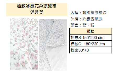 KQ4303 極致冰感花朵涼感被 (韓國產涼感紗) *春夏薄款被*
