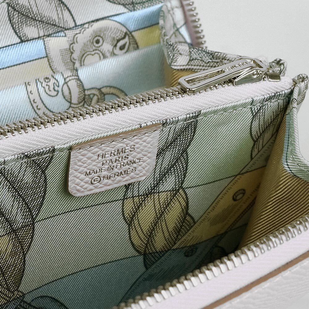 【HERMES】EPSOM皮 絲巾內裡ㄇ型拉鏈短夾(夢幻紫/天堂藍) H069646CKAV