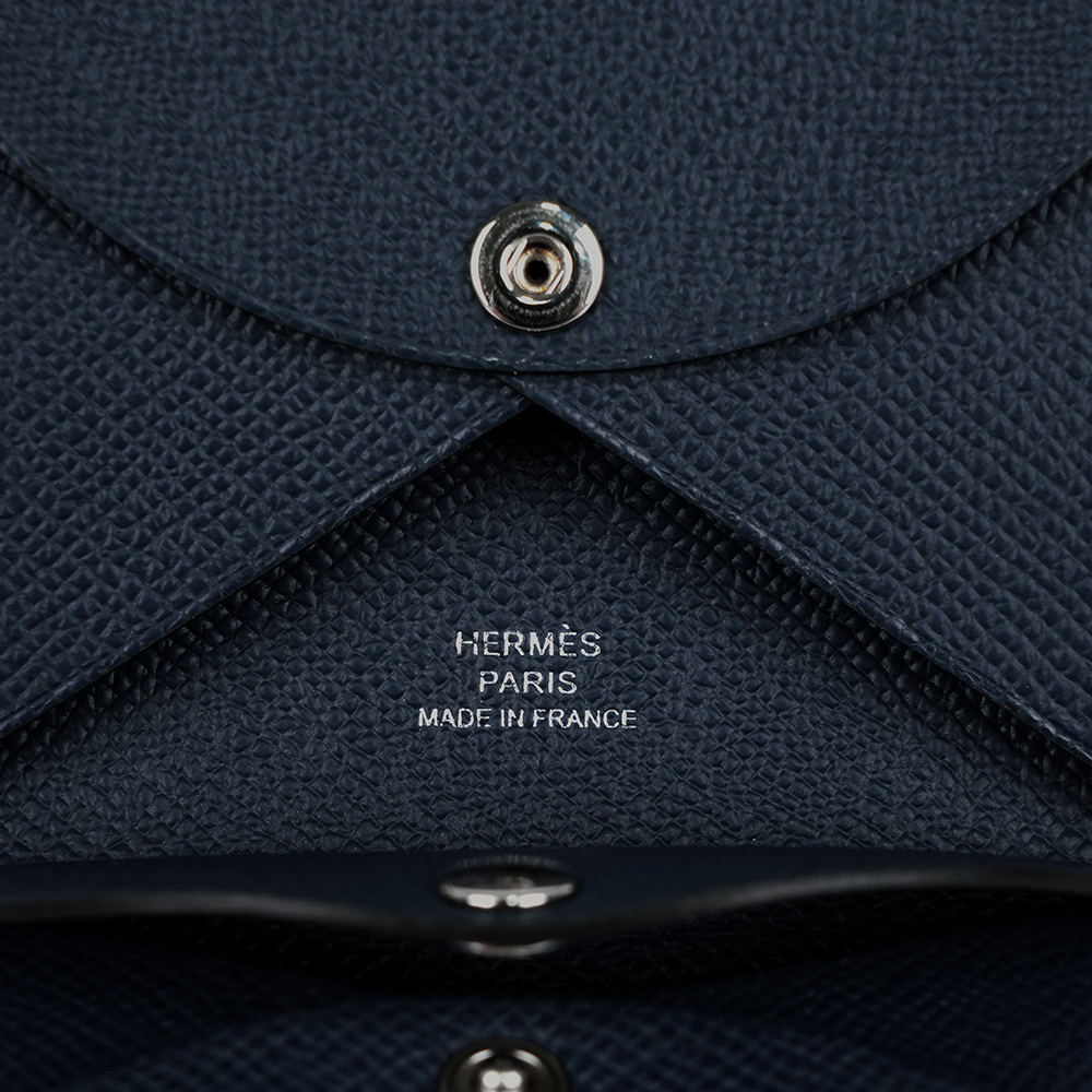 【HERMES】Calvi Duo Epsom皮釦式卡片夾/零錢包(海軍藍) H083035CK