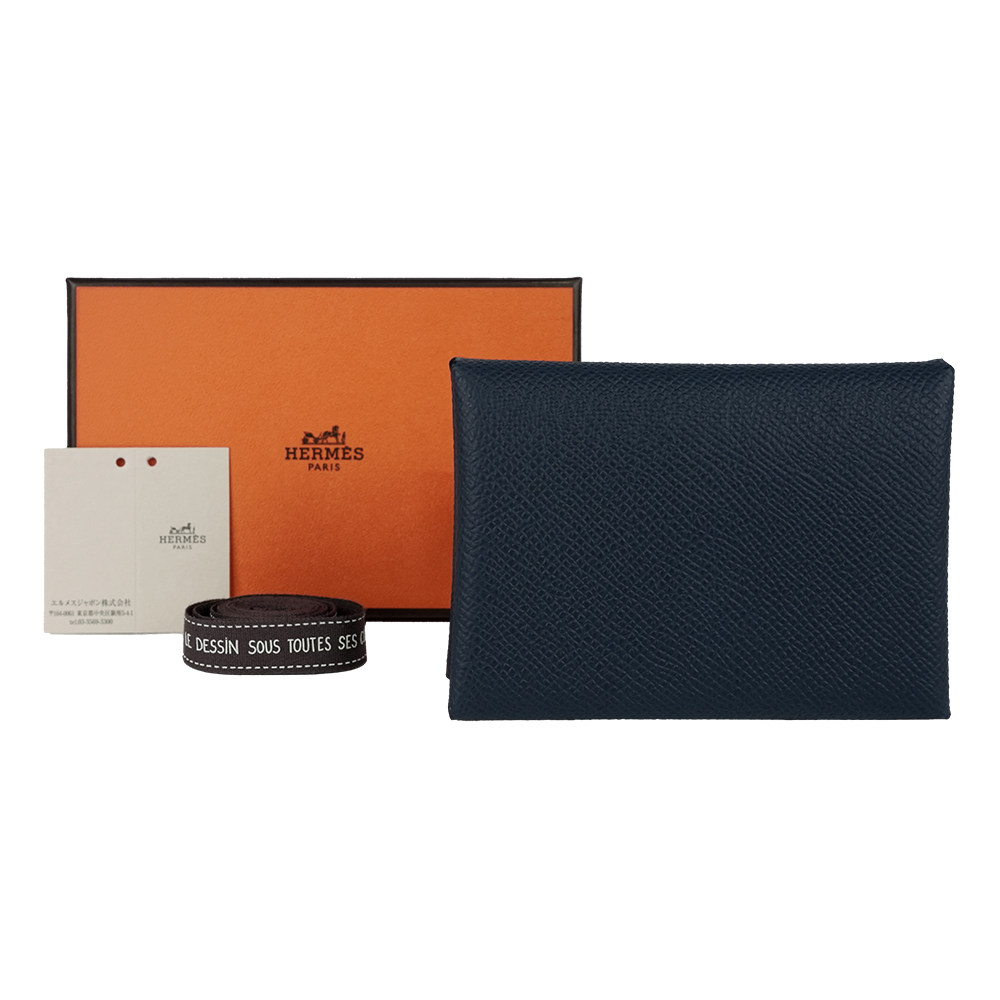 【HERMES】Calvi Duo Epsom皮釦式卡片夾/零錢包(海軍藍) H083035CK