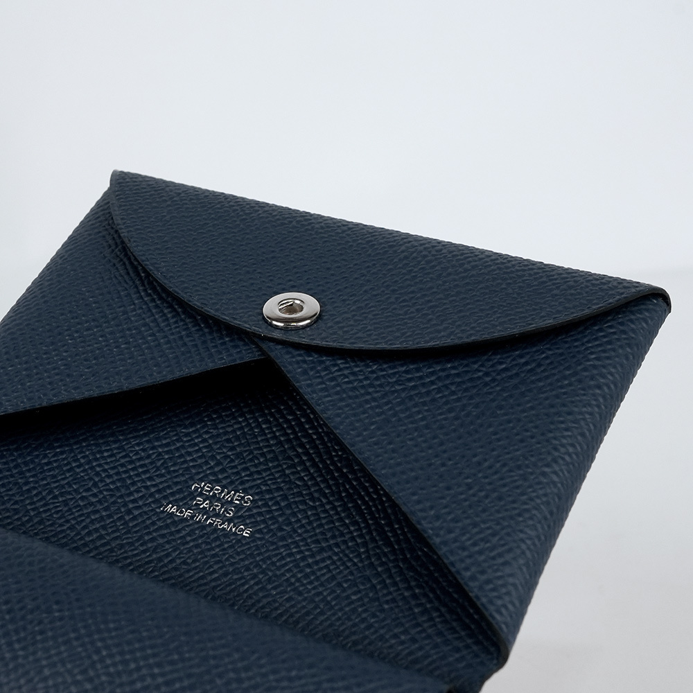 【HERMES】Calvi Duo Epsom皮釦式卡片夾/零錢包(海軍藍) H083035CK